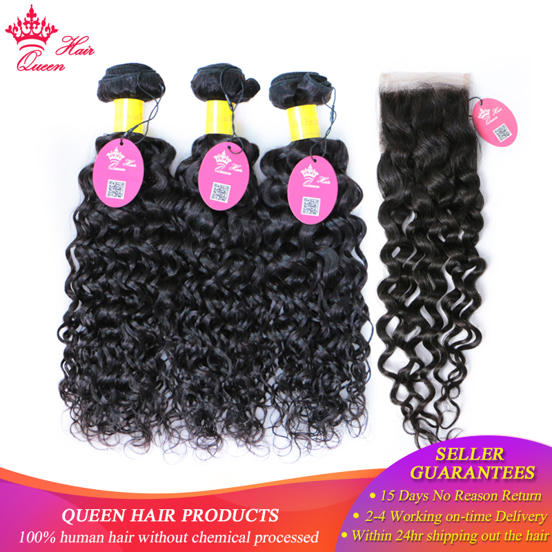 Queen Hair Products Peruvian Water Wave Lace Closu..
